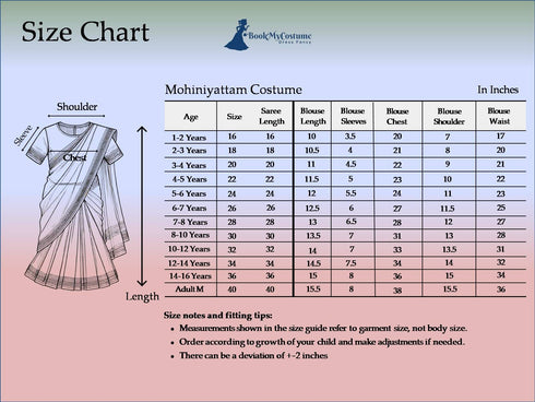 BookMyCostume Mohiniyattam Saree Indian Classical Dance Costume for Girls and Women Without Jewelry